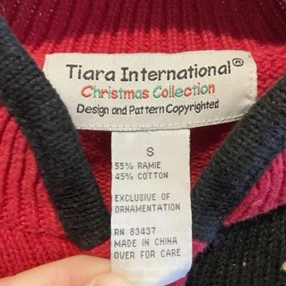 Tiara International Ugly Christmas Sweater Womens Small Zip Cardigan Applique‎